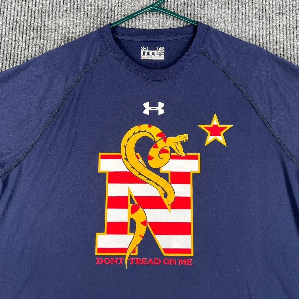 Under Armour Navy Shirt Mens Large Blue Short Sleeve Loose Fit Performance
